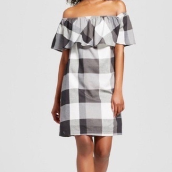 Who What Wear Dresses & Skirts - Who What Wear Black Plaid Off The Shoulder Dress